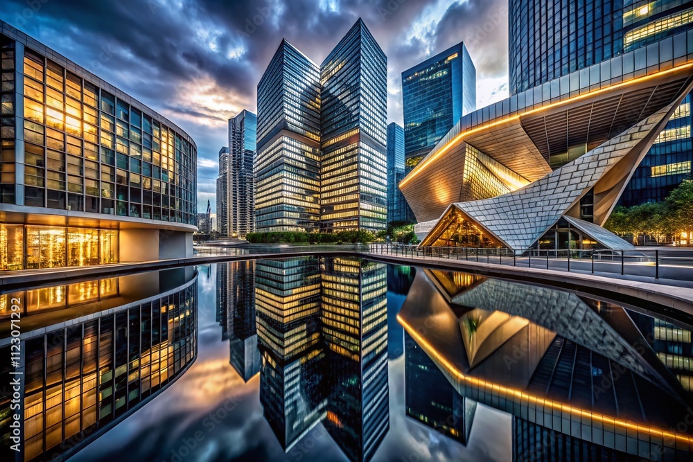 Poster stunning architectural photography featuring modern structures on a black background, highlighting t