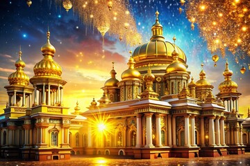Obraz premium Stunning Architectural Photography Featuring a Striking Background of Shiny Gold Glitter for a Luxurious and Glamorous Visual Experience