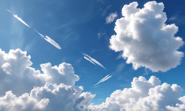 Bright white cloudlets against a blue sky with scattered cirrus, turbulence, white clouds