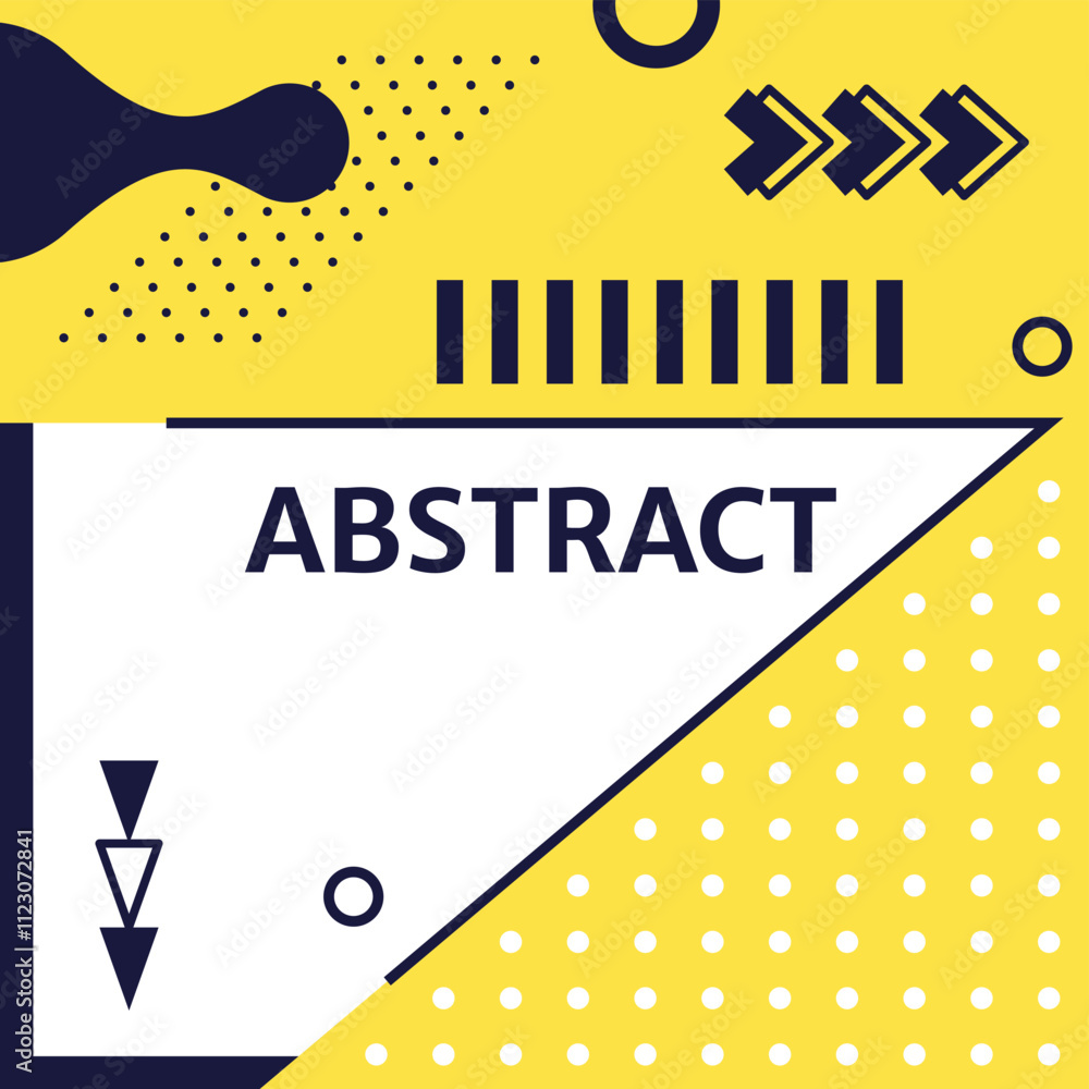 Poster modern abstract design featuring a vibrant yellow backdrop with geometric shapes, including circles,