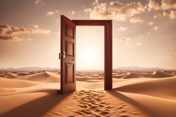 Opened Door in Desert - Startup Concept 3D Illustration
