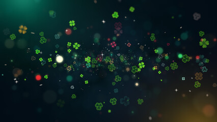 A mesmerizing background featuring glowing clover particles on a dark gradient, symbolizing luck and celebration, perfect for festive or St. Patricks Day designs.