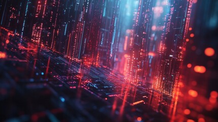 Fototapeta premium Cyberpunk Cityscape: Digital Metropolis at Night