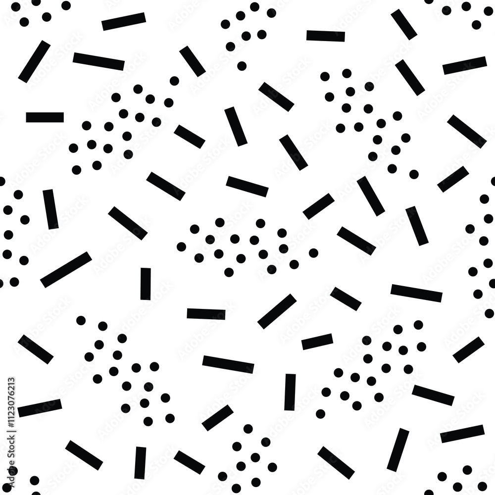 Poster black rectangles and dots are creating a modern and dynamic seamless pattern, perfect for background
