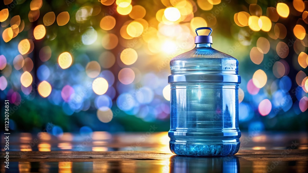 Poster stunning five gallon plastic water bottle container captured with bokeh effect for a refreshing visu