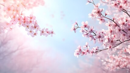 Fototapeta premium Pink cherry blossoms blooming in spring sunlight.