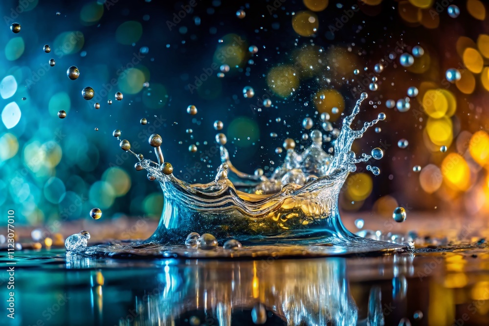 Aufkleber stunning freeze-frame of water impact creating explosive splash and droplets against a wall, capturi