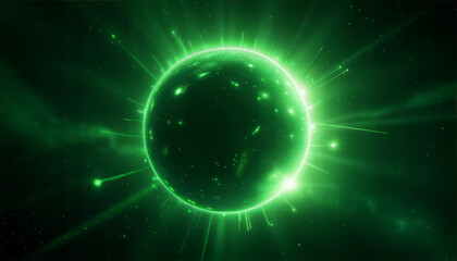 Obraz premium Glowing green planet with energy lines in a futuristic conceptual style, vibrant tones, copy space