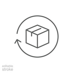 Return package icon. Simple outline style. Delivery parcel, box, package, return, exchange, arrow, deliver, product, shipping concept. Thin line symbol. Vector illustration isolated. Editable stroke.