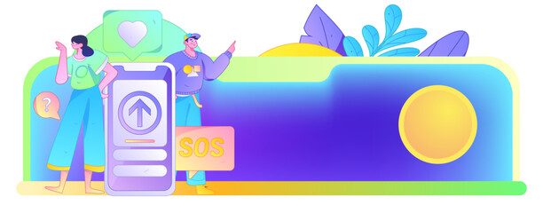 Fototapeta premium Virtual characters social communication concept business flat vector hand drawn illustration 