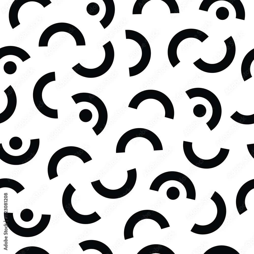 Poster seamless pattern featuring black geometric shapes on a white background, creating a dynamic and visu
