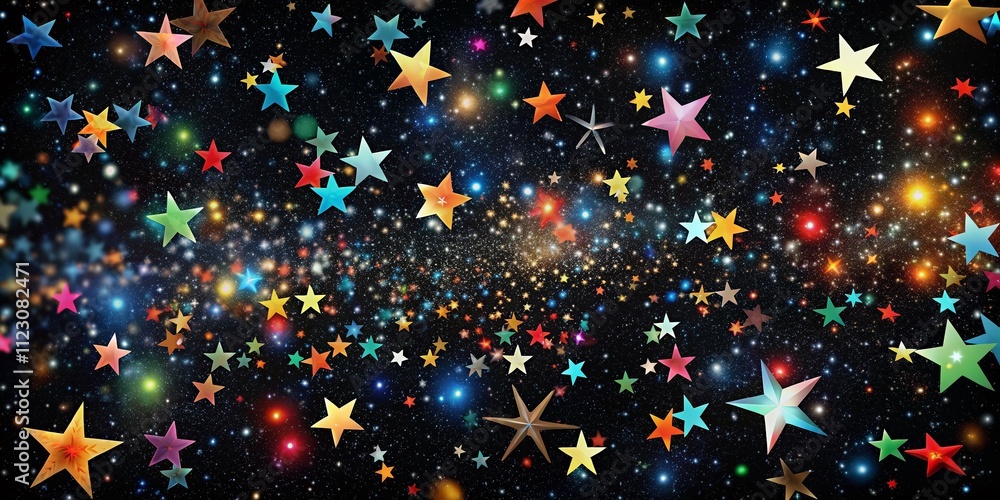 Poster stunning night sky with a black background displaying a multitude of colorful stars shining brightly