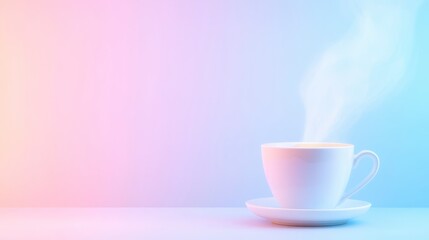 Fototapeta premium Serene Hot Drink in White Cup Pastel Background Minimalist Design