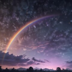 Fototapeta premium Dark Sky with Bright Rainbow Gradient and Bokeh, bokeh, dark sky, night scene