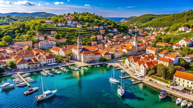 Stunning View of Jelsa and the Marble Marina on Hvar Island in Croatia, Showcasing Vibrant Waters, Scenic Architecture, and Serene Coastal Landscapes