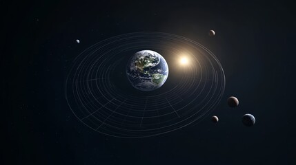 Obraz premium Earth axis diagram illustration showing the tilt of the Earth's rotational axis relative to its orbital plane, explaining the cause of seasonal changes and the distribution of sunlight.