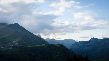 Clouds passing over the peaks of the picos de europa in asturias