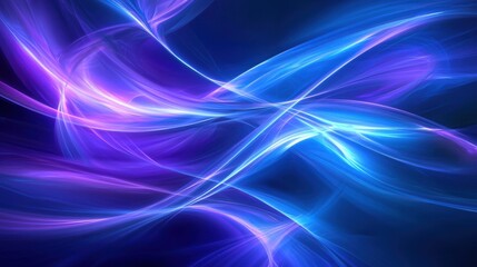 Fototapeta premium Abstract blue and purple glowing light waves on dark background.