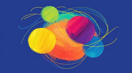 Abstract Representation of Colorful Globe with Dynamic Elements on Vibrant Blue Background