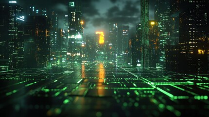 Obraz premium Cyberpunk Cityscape: Neon Nights