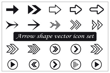 Arrow shape vector icon set, silhouette style white background.