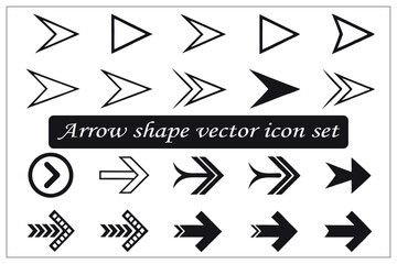 Arrow shape vector icon set, silhouette style white background.