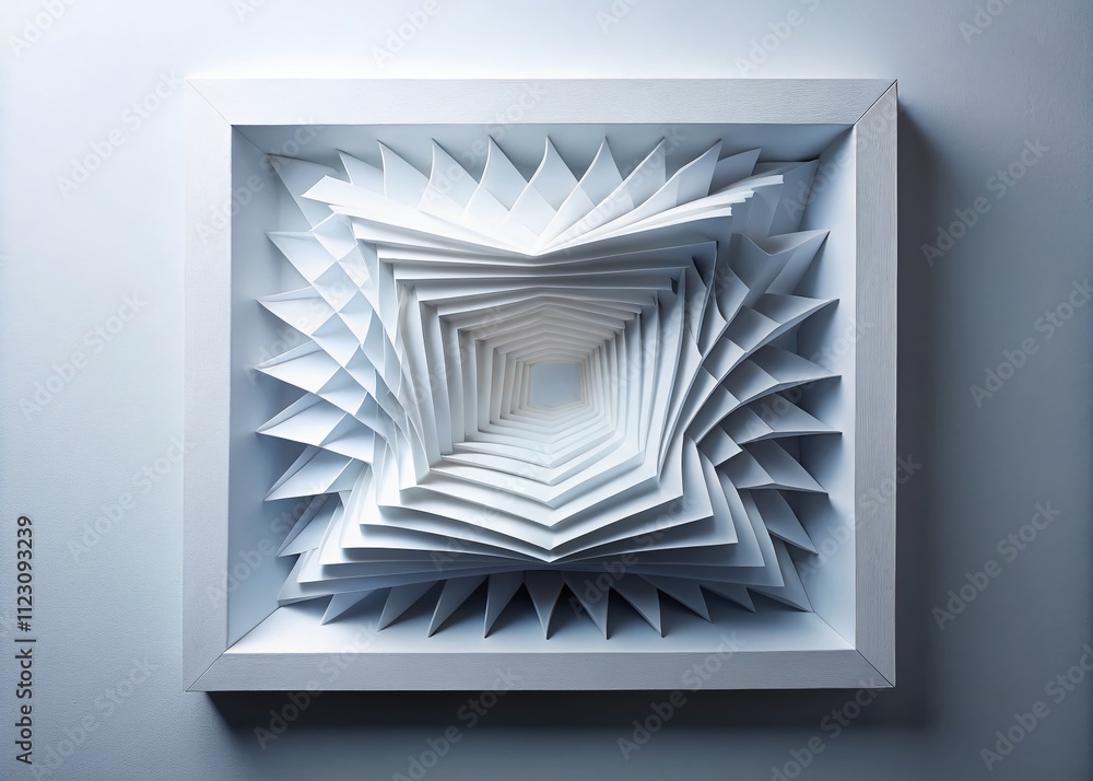Poster surreal abstract 3d layers of white paper edges on a square background with blank space for creative
