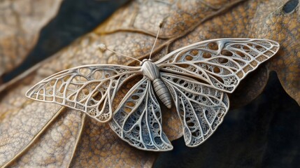 Fototapeta premium A butterfly resting on a leaf, its wings closed, with intricate patterns forming as part of the evolutionary adaptation to its environment
