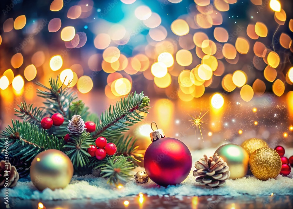 Poster surreal blurred christmas and new year holidays background with bokeh effect creating a dreamy atmos
