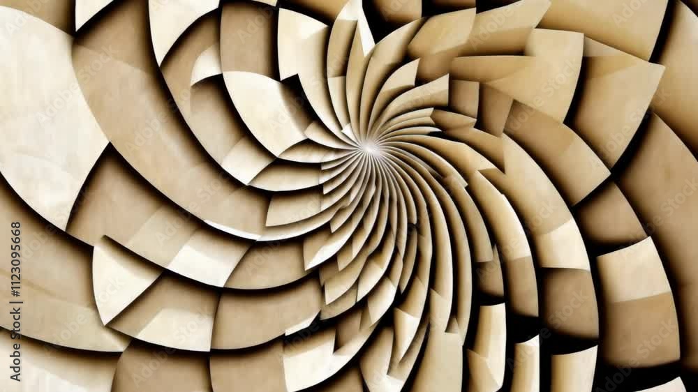 Poster abstract animation showcases a beige architectural element with a circular pattern rotating to creat