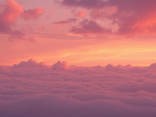 Obraz premium Softly fading clouds paint an orange sky with hues of pink and purple as the day transitions into night, , cloudy sunset, orange sky