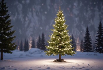 Obraz premium spruce tree with a white fairy lighting effect, winter, Christmas, fairy lights