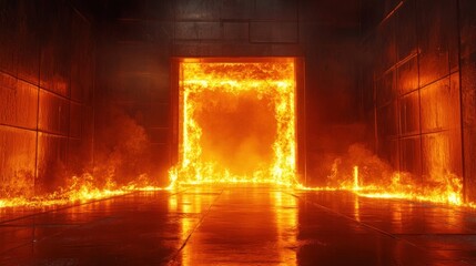 Fototapeta premium View of incineration chamber inside a waste-to-energy plant, with intense heat and light