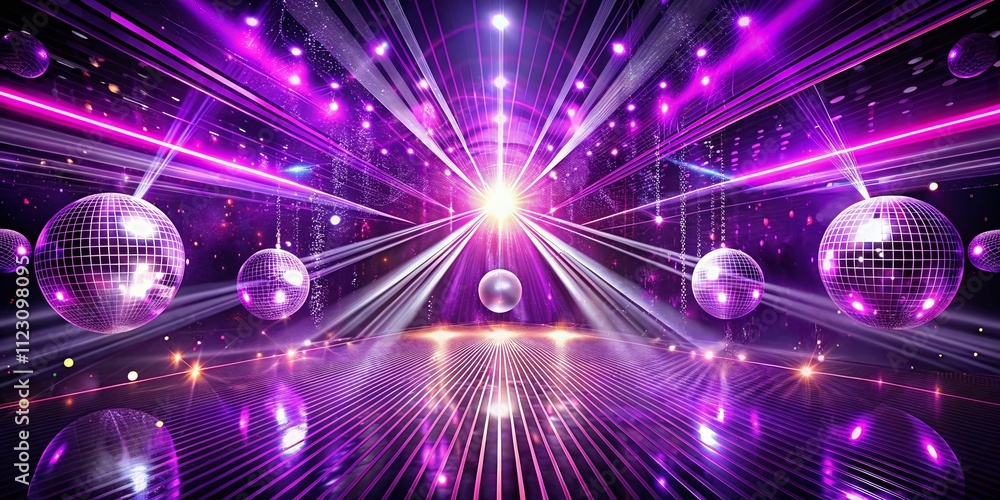 Poster surreal disco light background with violet shimmering effects creating a dreamlike atmosphere for da