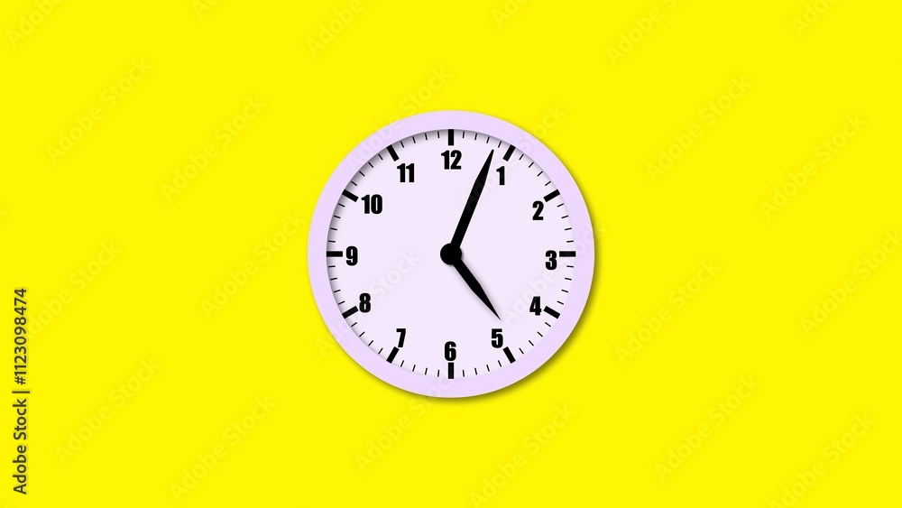 Poster white wall clock icon with hands, showcasing a simple and elegant design for modern spaces on yellow