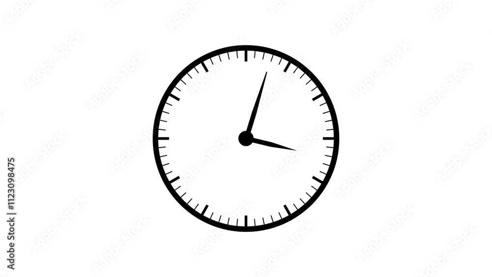Poster white analog clock icon, simple timer and watch design for timekeeping and minimalist decor.