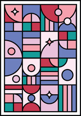 Trendy shaped geometric pattern Memphis greeting card design with retro style textures, patterns, and elements. Retro abstract poster and cover design template for the summer holiday season.
