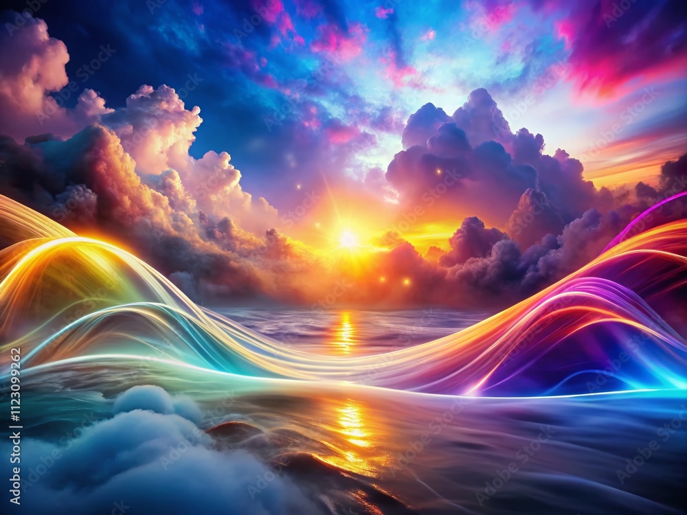 Poster surreal flowing light logo design with dreamlike elements and vivid colors for innovative branding c