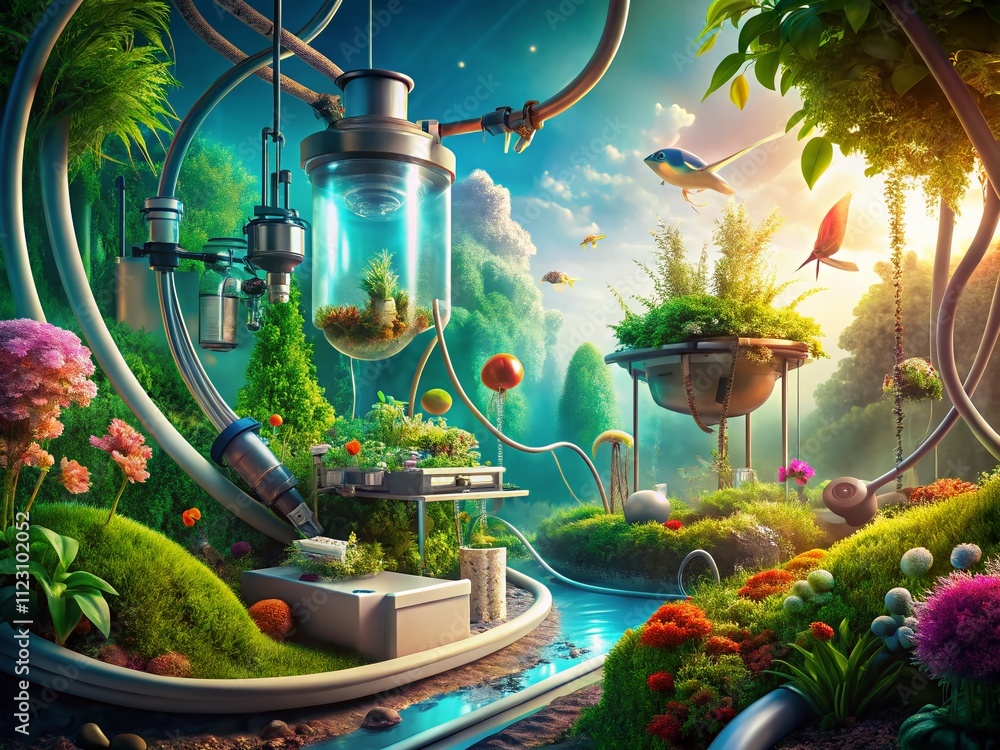 Poster surreal life support systems: exploring the intersection of nature and technology in a dreamlike rea