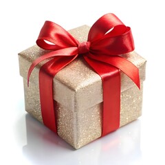Obraz premium Wrapped Gift Box with a Red Ribbon Isolated on White Background, Perfect for Celebrations, Birthdays, Holidays, or Special Occasions, Featuring Elegant Packaging and Festive Charm