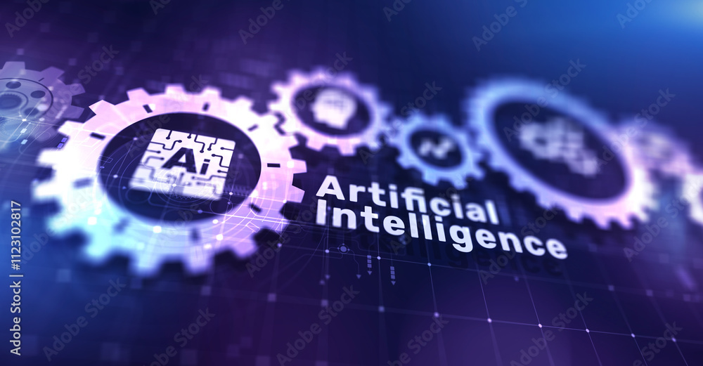 Poster ai artificial intelligence, machine learning, big data analysis and automation technology in busines