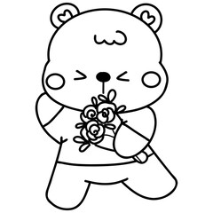 Hand drawn cute cartoon baby bear illustration for valentines day coloring page
