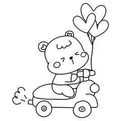 Hand drawn cute cartoon baby bear illustration for valentines day coloring page