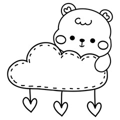 Hand drawn cute cartoon baby bear illustration for valentines day coloring page