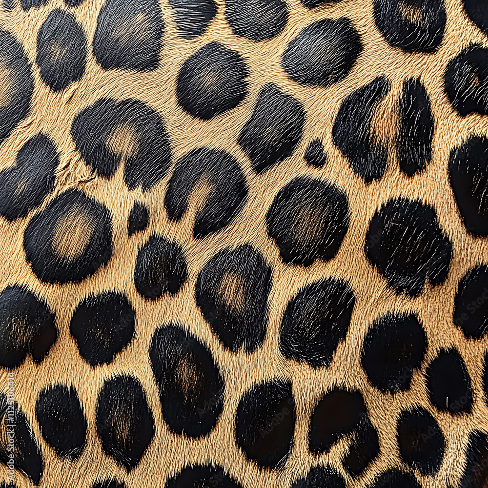 Poster leopard print pattern with distinct black spots on golden background, showcasing wild and exotic des