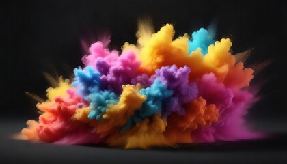 Fototapeta premium Colorful powder dust cloud on black background, Holi, festive, color