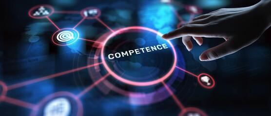 Fototapeta premium Competence Developing Skills and Expertise, projection on a virtual screen, Business and Technology Concept.