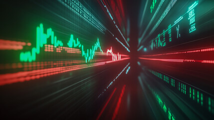 Create a 3D visualization of a stock market chart featuring two distinct lines