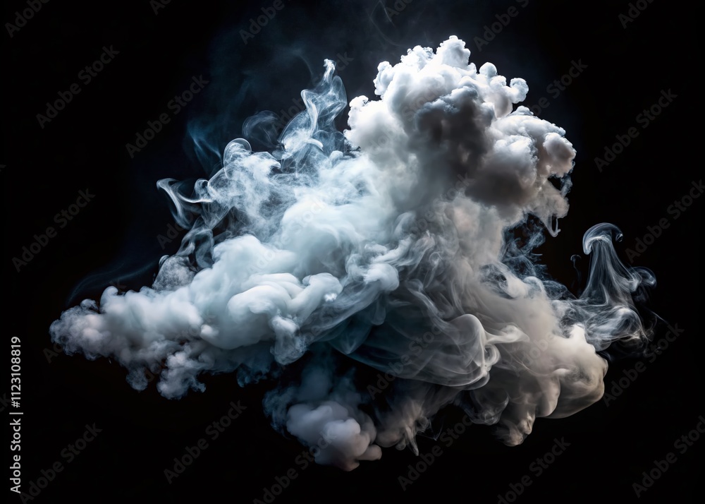 Poster surreal white smoke and dust cloud isolated on black background creating ethereal atmosphere and dre