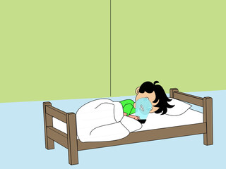 child sleeping in bed while using his mobile